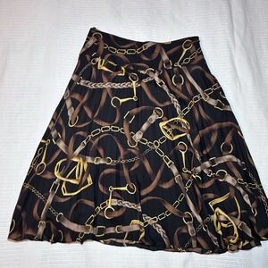 LAUREN Ralph Lauren Equestrian Silk Skirt Size 6 Pleated Gold Horse Bridle